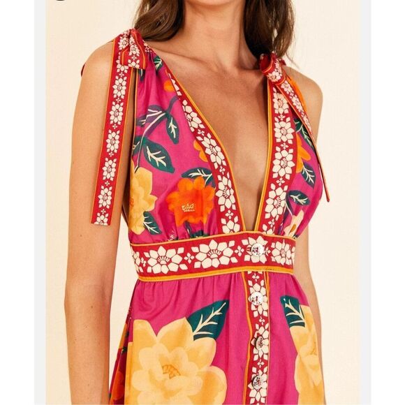 Farm Rio Pink Floral Midi Dress-Size Small- NWT - Picture 2 of 6